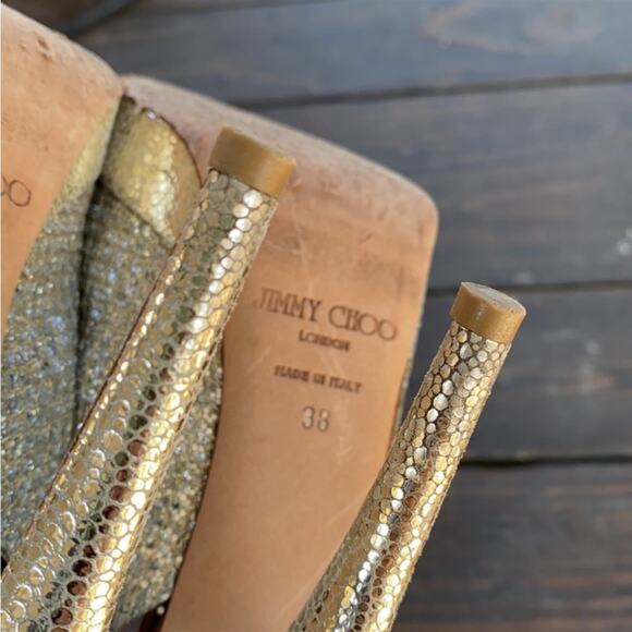 #JIMMY CHOO Nova Glitter Platform Slingback Heels 38 - Picture 9 of 14